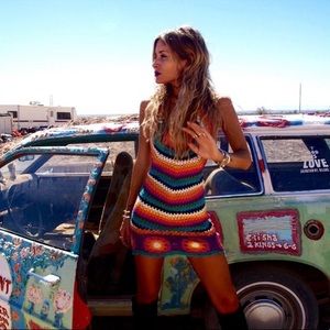 Rat & boa Crochet rainbow mini dress